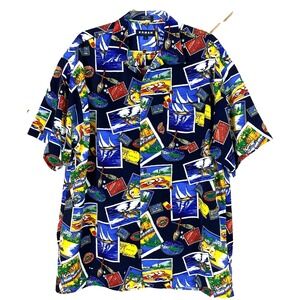 Vintage Koman Sport Hawaiian Mens Size L Shirt Resort Wear Beach Girl Boat Hotel